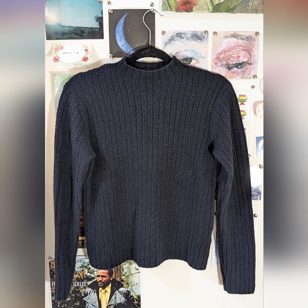 Uniqlo Blue Funnel neck Sweater with Ribbed Knit